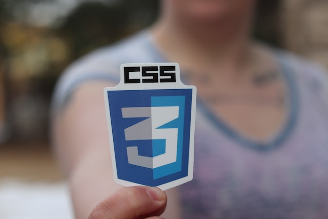 a person holding a logo of CSS3